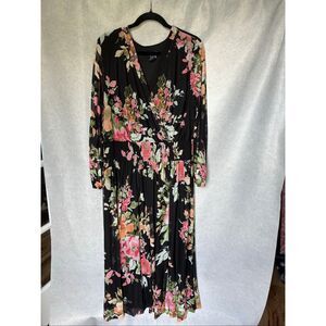 Kate and Lily Maxi Surplice Dress Plus Size 20W Black Floral Lined Officecore